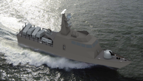 Render del Patrullero de Combate Clase Esequibo navegando en mar abierto